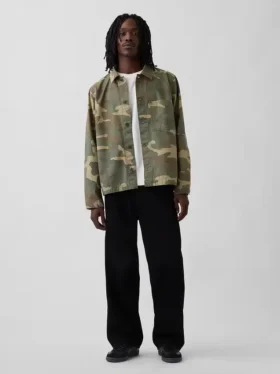 Camisas utilitarias de lona de mezclilla con estampado de camuflaje