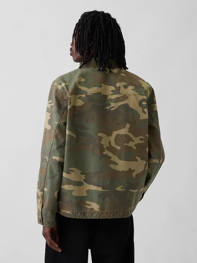 Camisas utilitarias de lona de mezclilla con estampado de camuflaje
