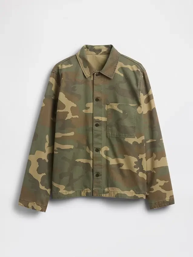 Camisas utilitarias de lona de mezclilla con estampado de camuflaje