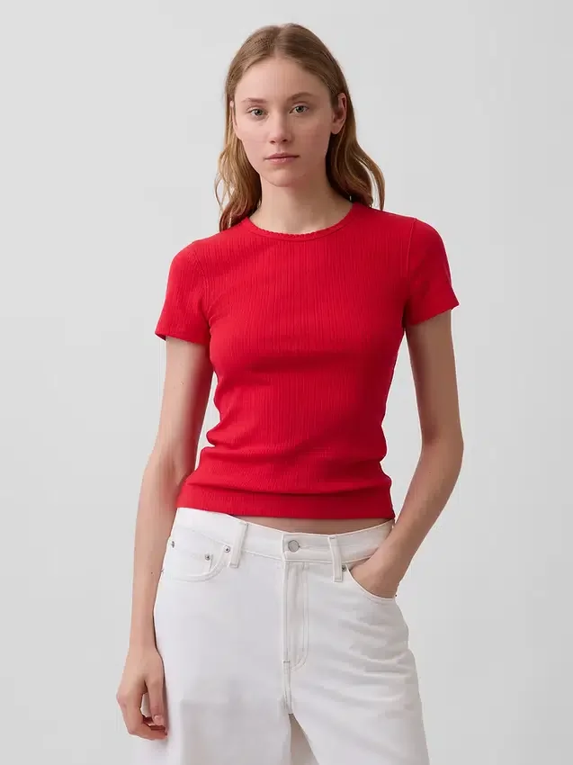 Camiseña de cuello redondo con punto pointelle