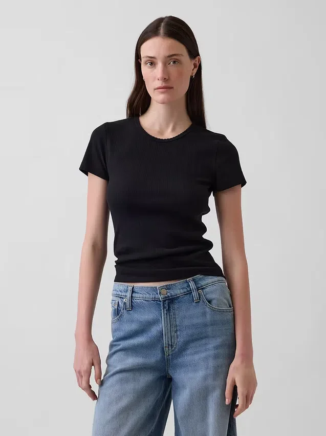 Camiseña de cuello redondo con punto pointelle