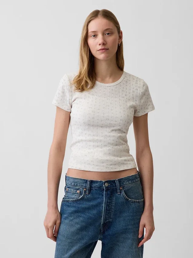 Camiseña de cuello redondo con punto pointelle
