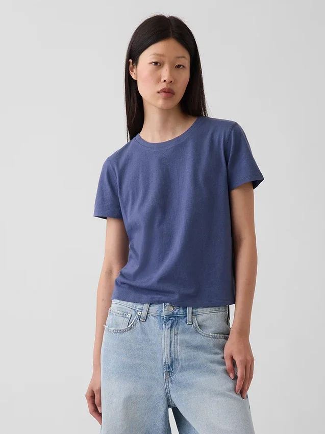 Camiseta 100 % algodón con efecto encogido auténtico