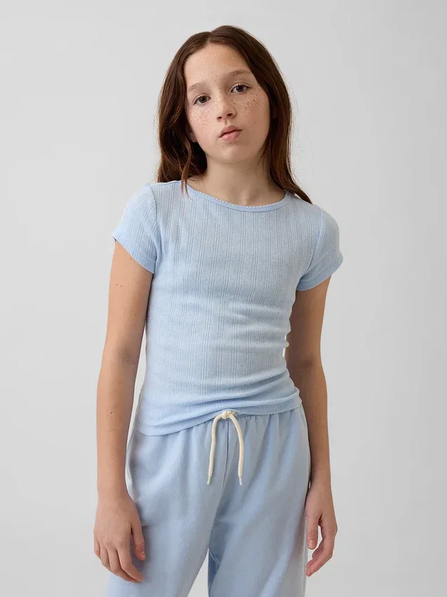 Camiseta ajustada de punto acanalado con punto calado para niños