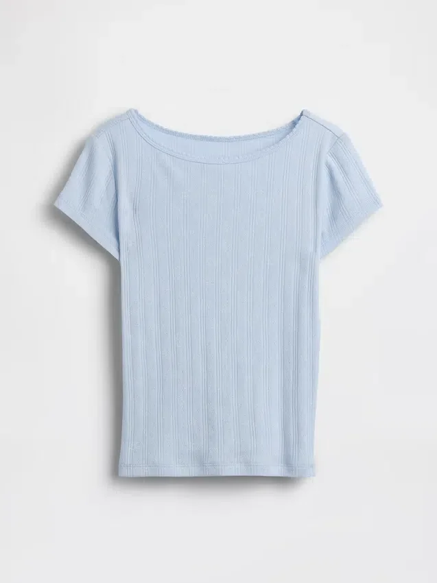 Camiseta ajustada de punto acanalado con punto calado para niños