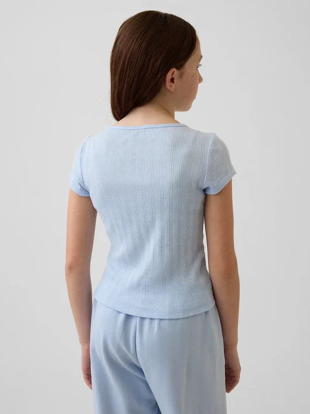 Camiseta ajustada de punto acanalado con punto calado para niños