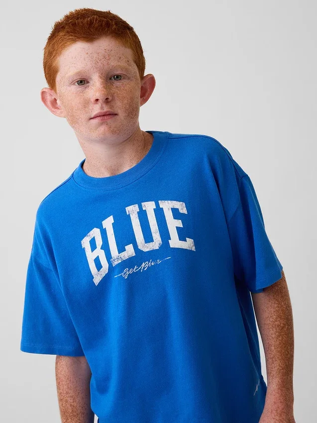 Camiseta azul para niños «Relaxed Logo»