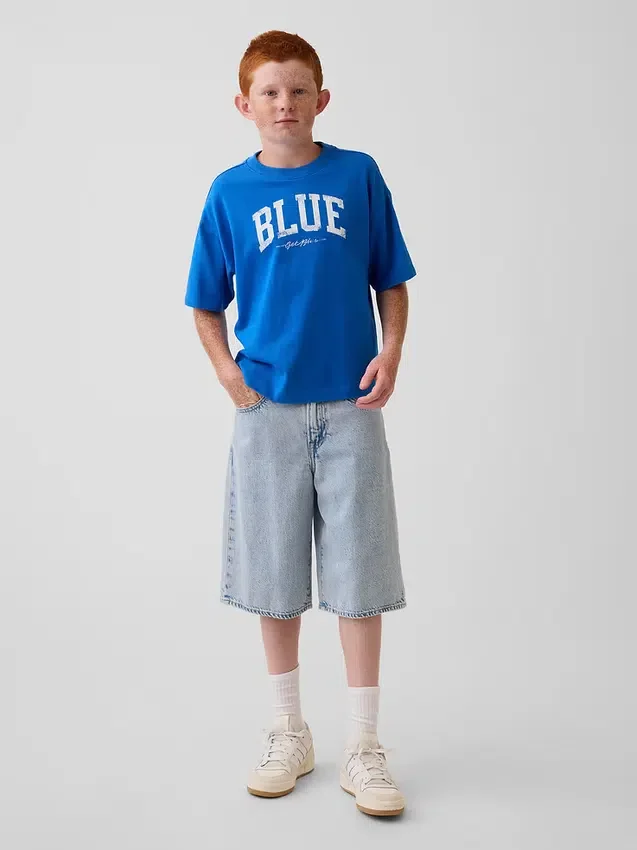 Camiseta azul para niños «Relaxed Logo»