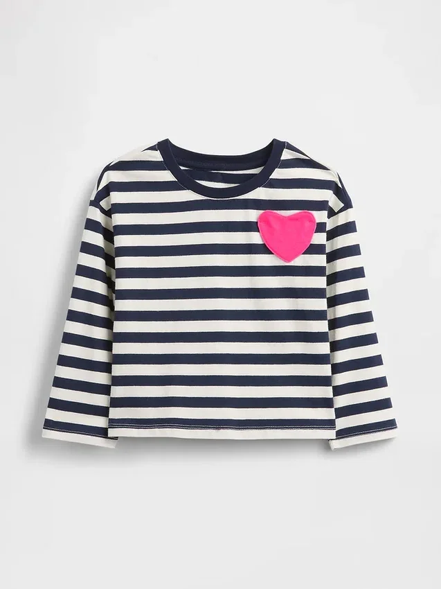 Camiseta con bolsillo en forma de corazón para bebés y niños, combinable