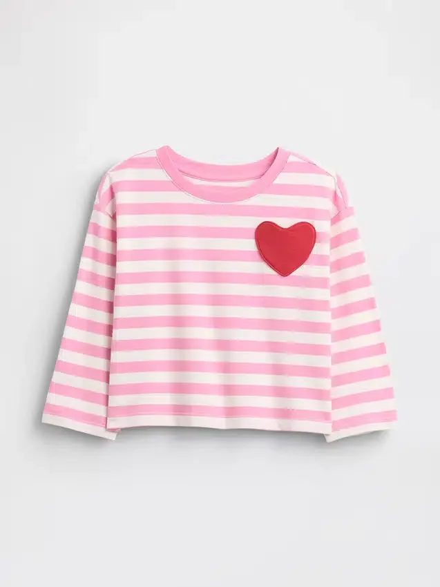 Camiseta con bolsillo en forma de corazón para bebés y niños, combinable