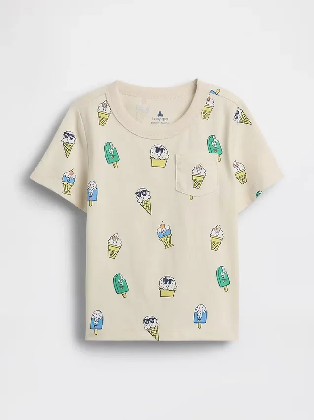 Camiseta con bolsillo y estampado combinable para bebés y niños