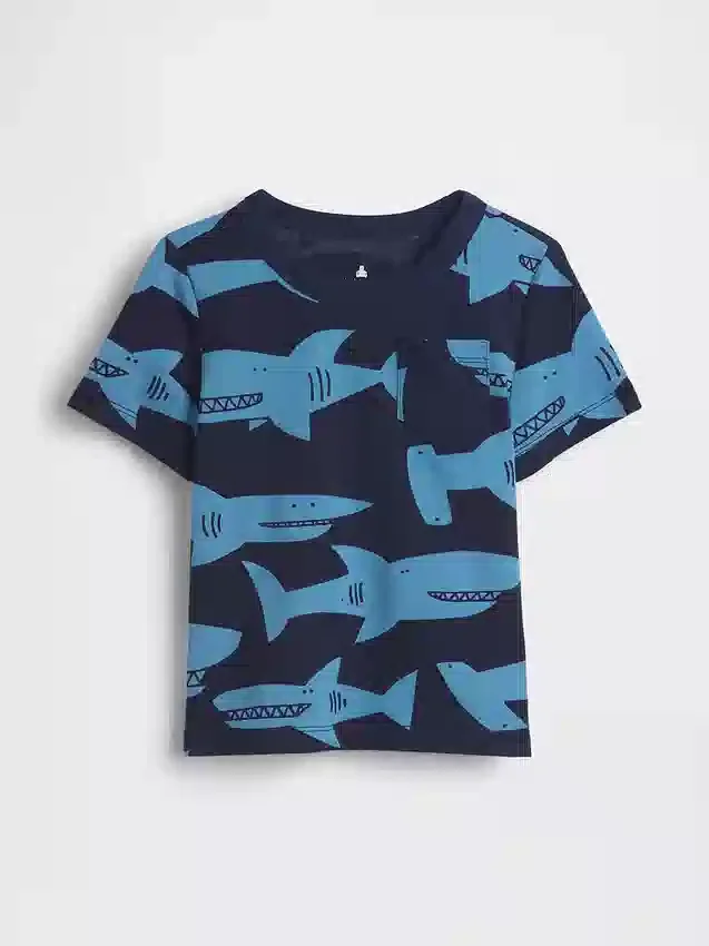 Camiseta con bolsillo y estampado combinable para bebés y niños