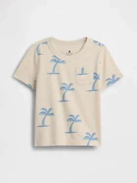 Camiseta con bolsillo y estampado combinable para bebés y niños