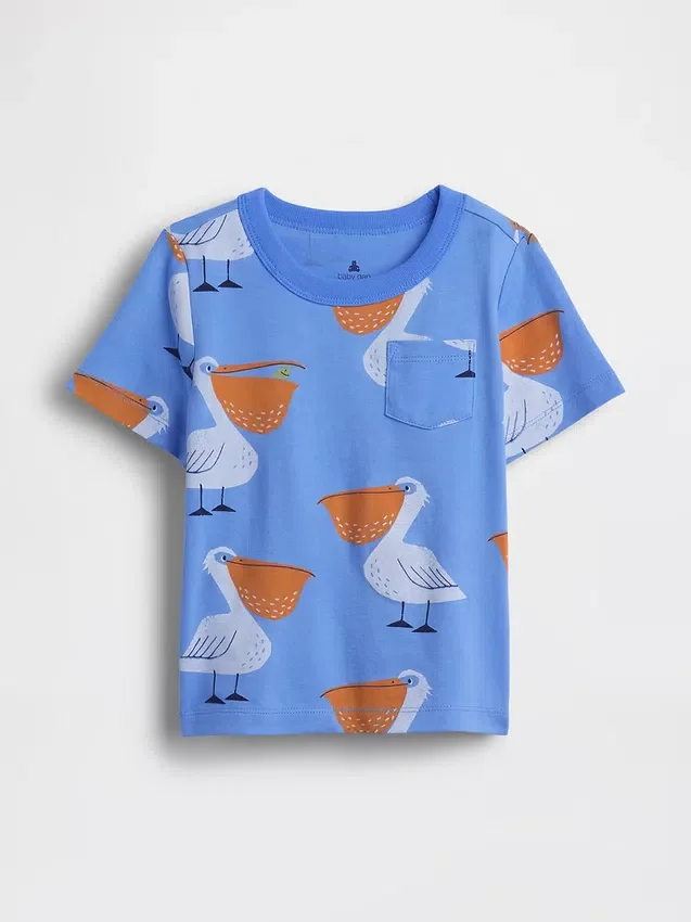 Camiseta con bolsillo y estampado combinable para bebés y niños