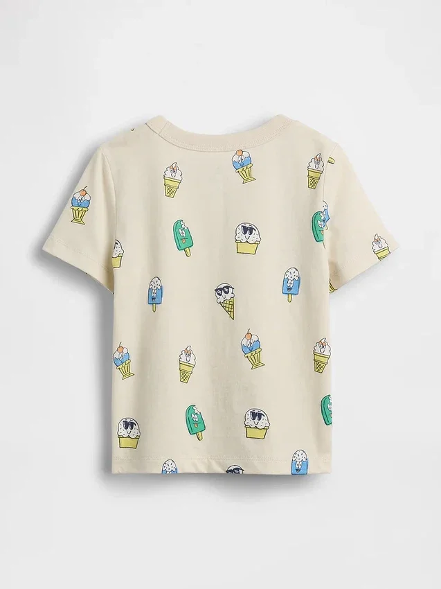 Camiseta con bolsillo y estampado combinable para bebés y niños