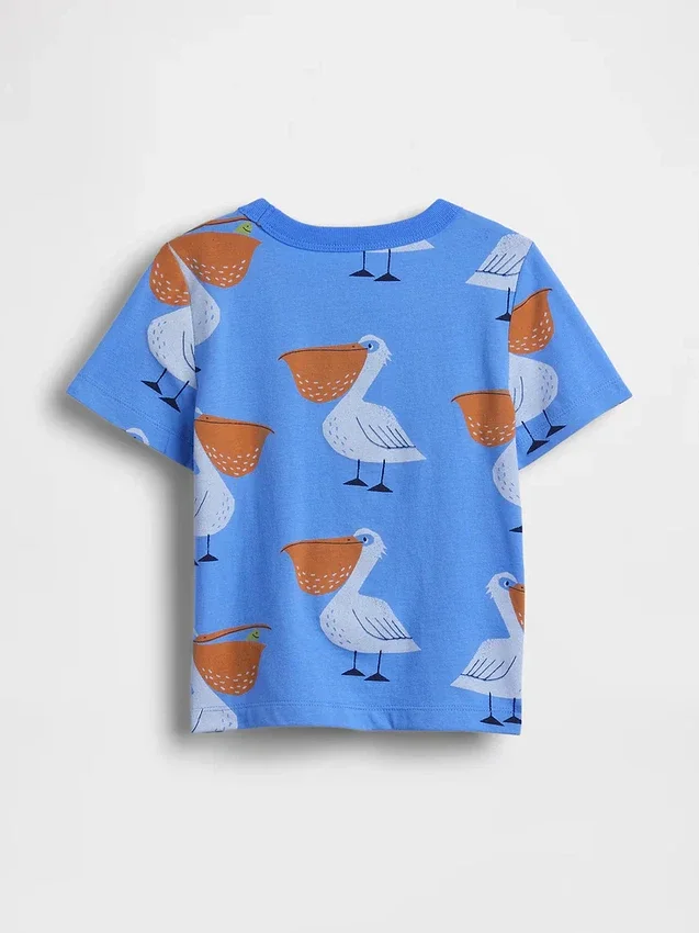 Camiseta con bolsillo y estampado combinable para bebés y niños