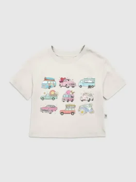 Camiseta con diseño de camiones y autos para niños pequeños