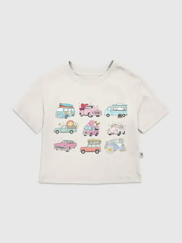 Camiseta con diseño de camiones y autos para niños pequeños