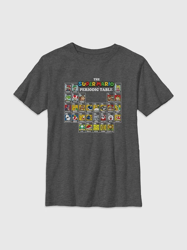 Camiseta con diseño de la tabla periódica de Nintendo para niños