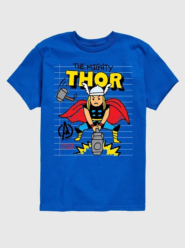 Camiseta con diseño «Doodle» de Thor de Marvel para niños pequeños, con pantalones cortos