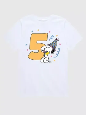 Camiseta con diseño gráfico de Peanuts para niños pequeños, 5.º cumpleaños, manga corta