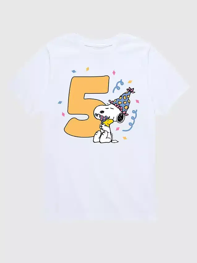 Camiseta con diseño gráfico de Peanuts para niños pequeños, 5.º cumpleaños, manga corta