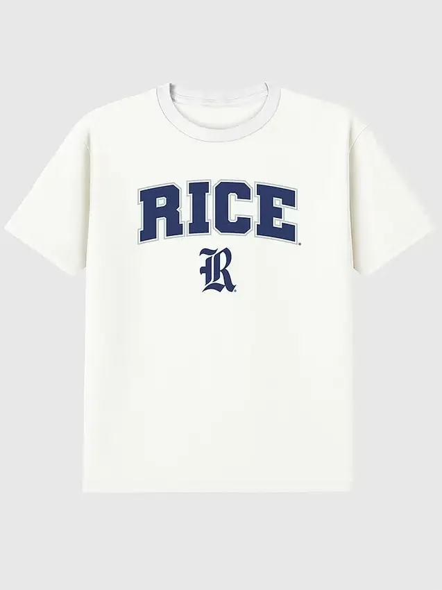 Camiseta con el Arch Logo de la Universidad de Rice como diseño secundario