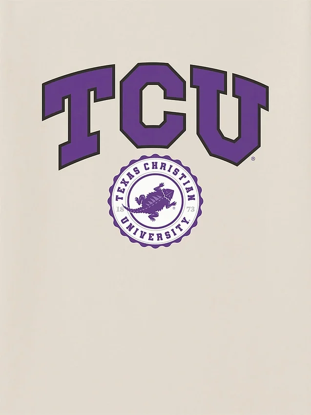 Camiseta con el sello universitario de la Universidad Cristiana de Texas (TCU) en diseño gráfico oscuro