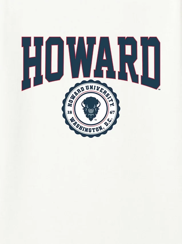 Camiseta con el sello universitario de la Universidad de Howard en diseño gráfico oscuro