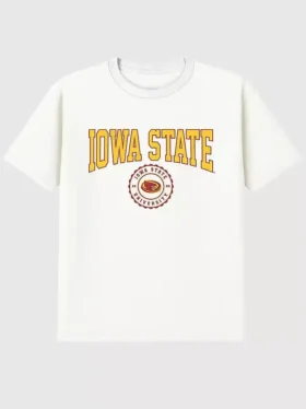Camiseta con el sello universitario de la Universidad Estatal de Iowa en diseño gráfico oscuro