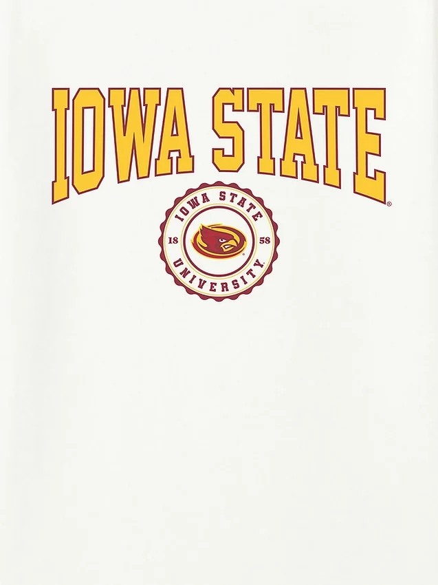 Camiseta con el sello universitario de la Universidad Estatal de Iowa en diseño gráfico oscuro
