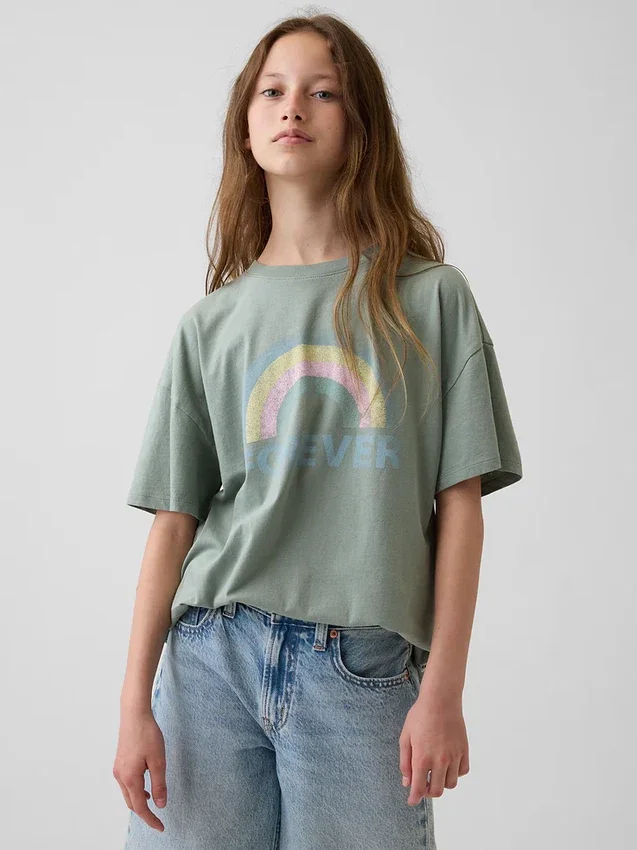 Camiseta con estampado para niños, estilo túnica oversize
