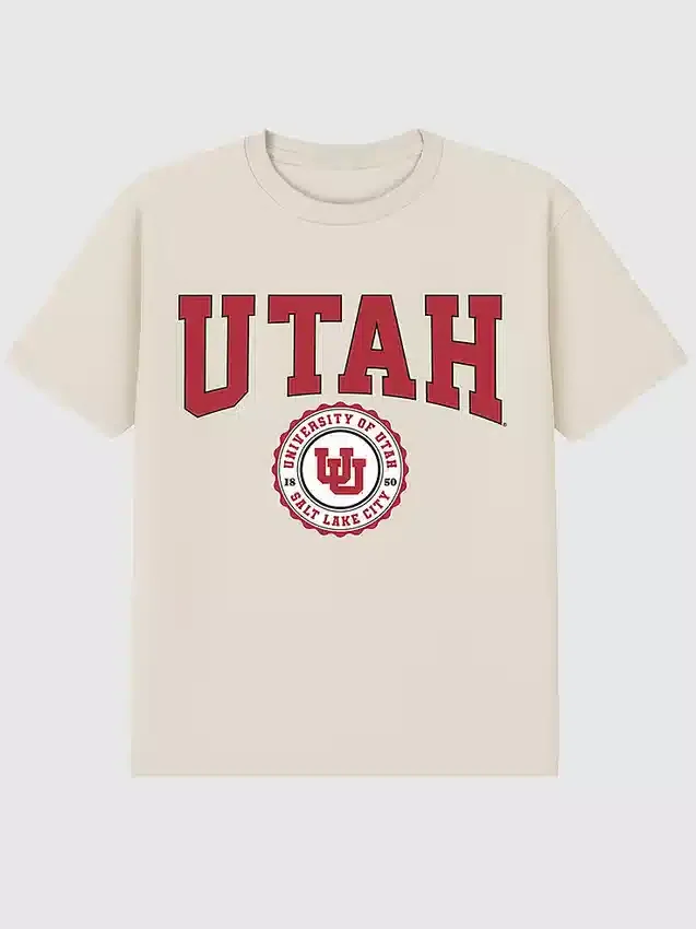 Camiseta con gráfico oscuro del sello universitario de la Universidad de Utah