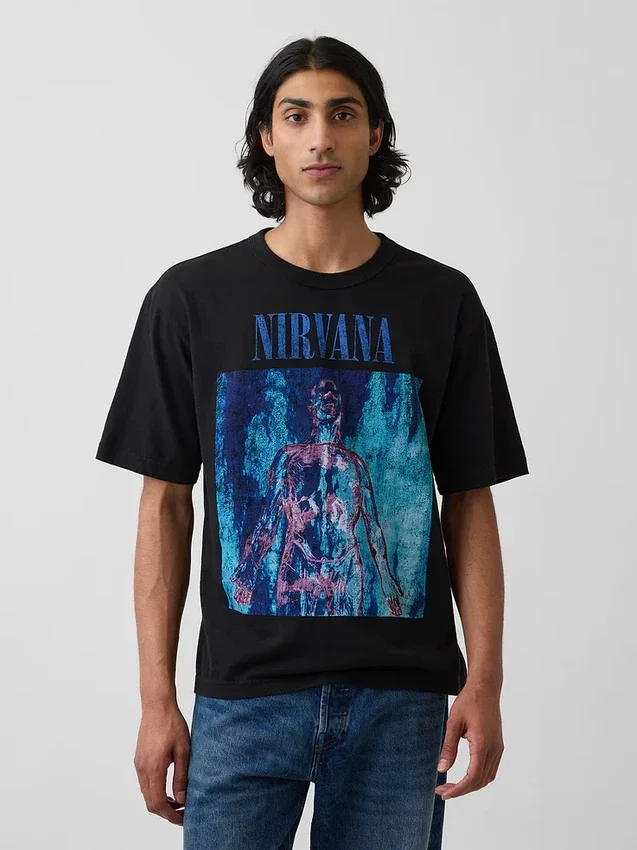 Camiseta corta con diseño de Nirvana de tejido grueso
