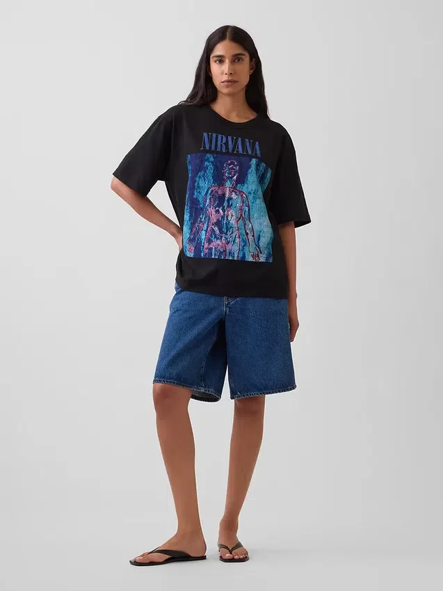 Camiseta corta con diseño de Nirvana de tejido grueso