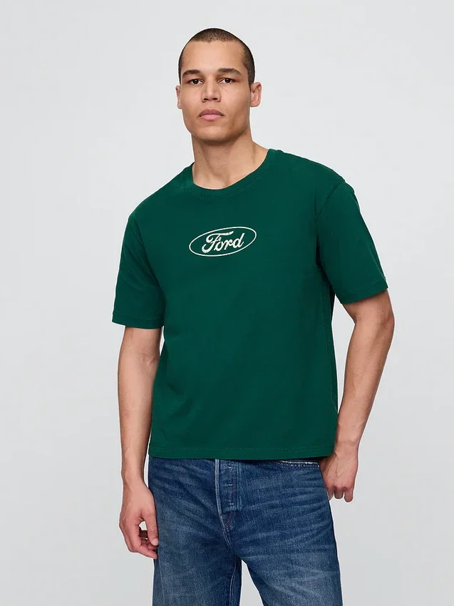 Camiseta corta de algodón grueso con diseño de Ford