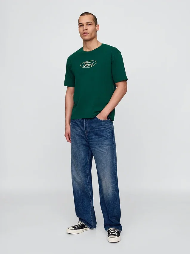 Camiseta corta de algodón grueso con diseño de Ford