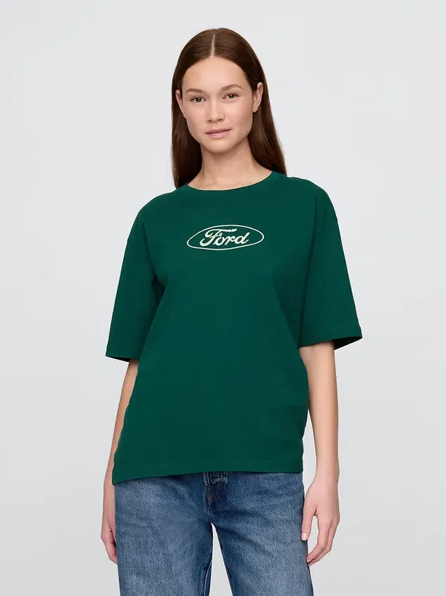 Camiseta corta de algodón grueso con diseño de Ford