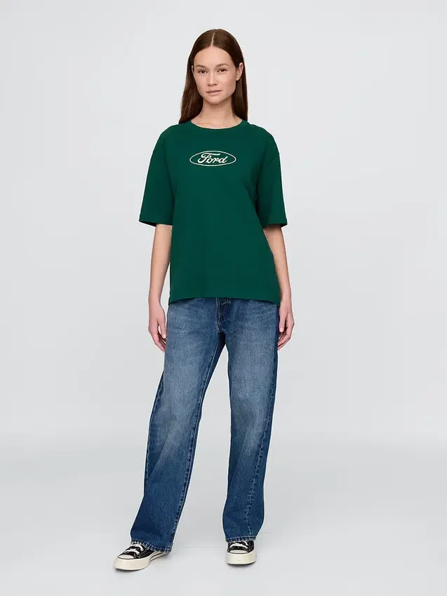 Camiseta corta de algodón grueso con diseño de Ford