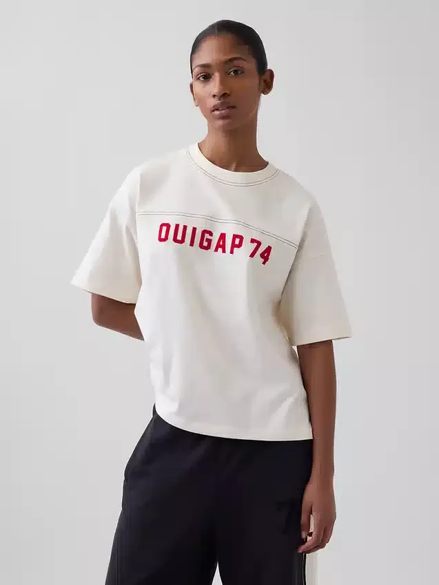 Camiseta corta de jersé grueso con logotipo de Ouigap