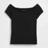 Camiseta corta de jersey de punto tupido con hombros al aire