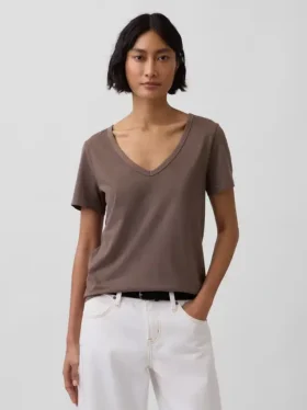 Camiseta de algodón orgánico Vintagesoft con cuello en V