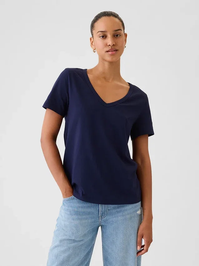 Camiseta de algodón orgánico Vintagesoft con cuello en V