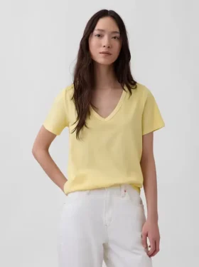 Camiseta de algodón orgánico Vintagesoft con cuello en V