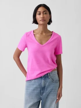 Camiseta de algodón orgánico Vintagesoft con cuello en V