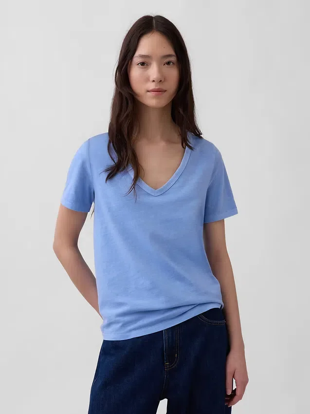 Camiseta de algodón orgánico Vintagesoft con cuello en V