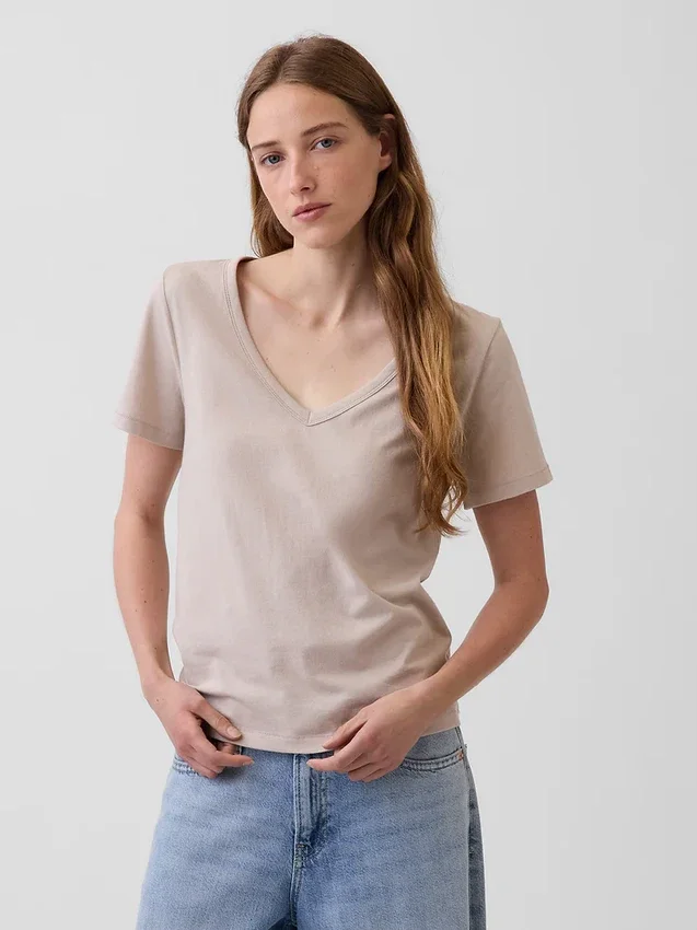 Camiseta de algodón orgánico Vintagesoft con cuello en V