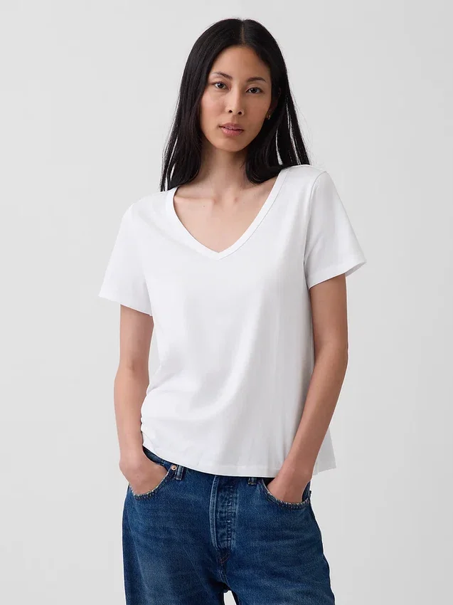 Camiseta de algodón orgánico Vintagesoft con cuello en V