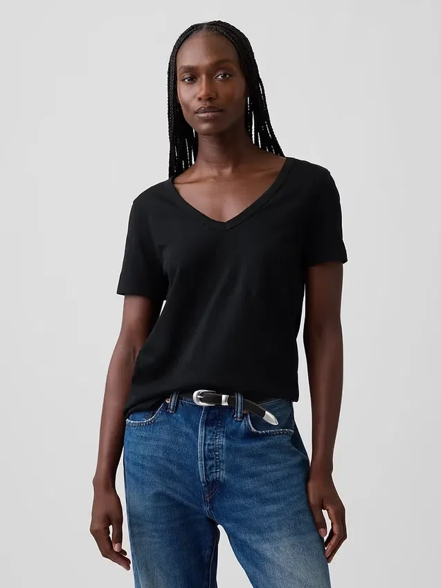 Camiseta de algodón orgánico Vintagesoft con cuello en V