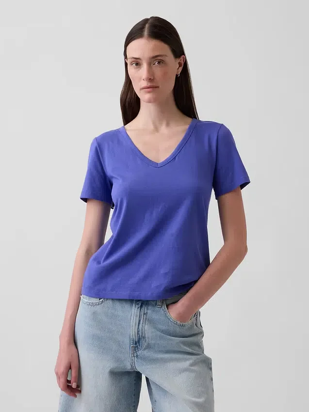 Camiseta de algodón orgánico Vintagesoft con cuello en V